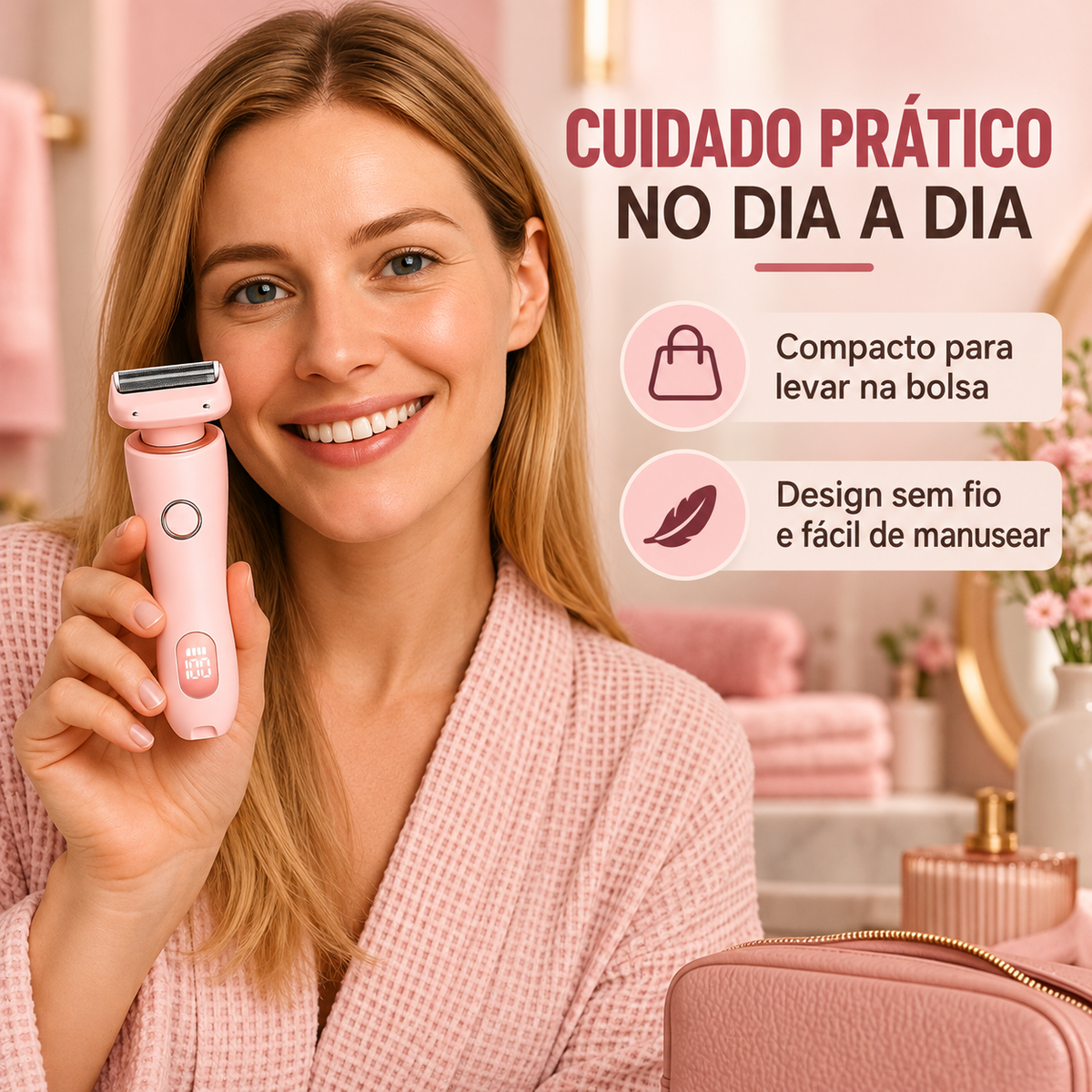 Depilador elétrico compacto para uma rotina de cuidado prática