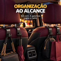 Kit com quatro ganchos automotivos para organizar acessórios