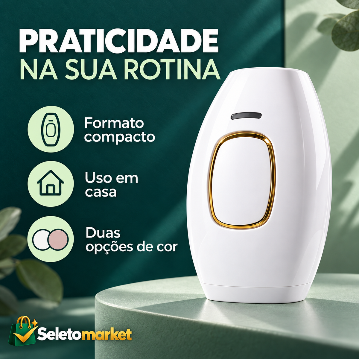 Apresentação do aparelho IPL com informações de praticidade