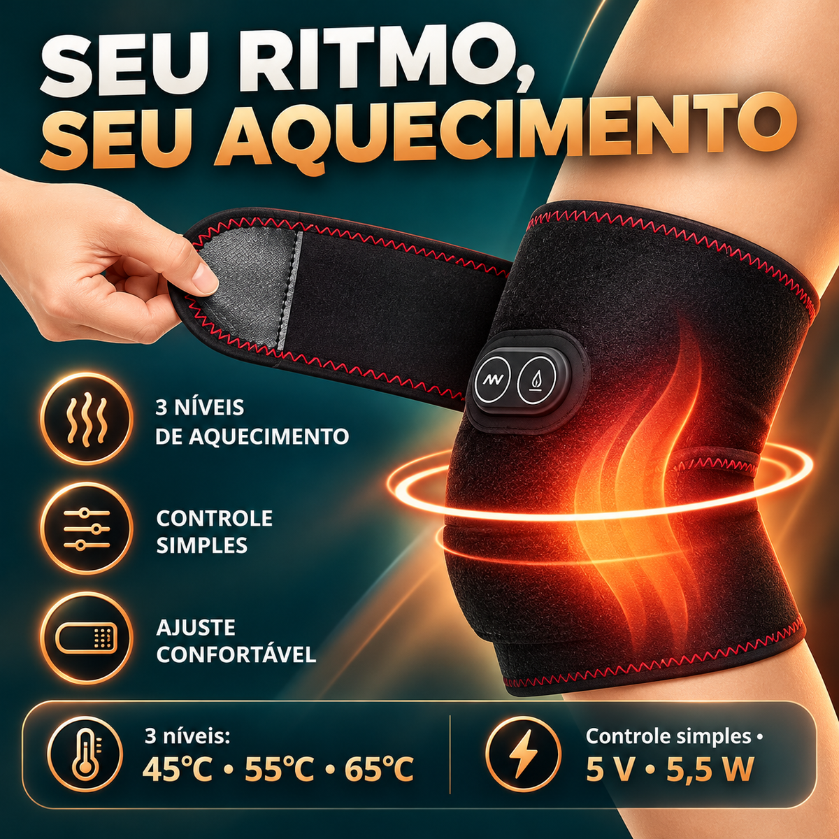 Joelheira térmica com três níveis de aquecimento e controle integrado