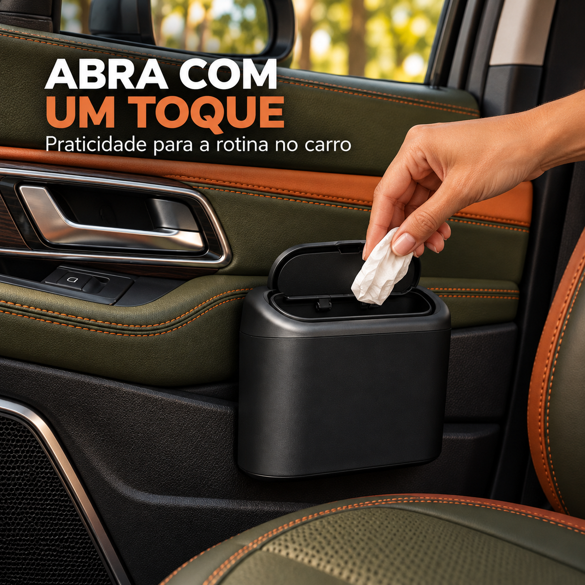 Lixeira portátil para carro com abertura por toque