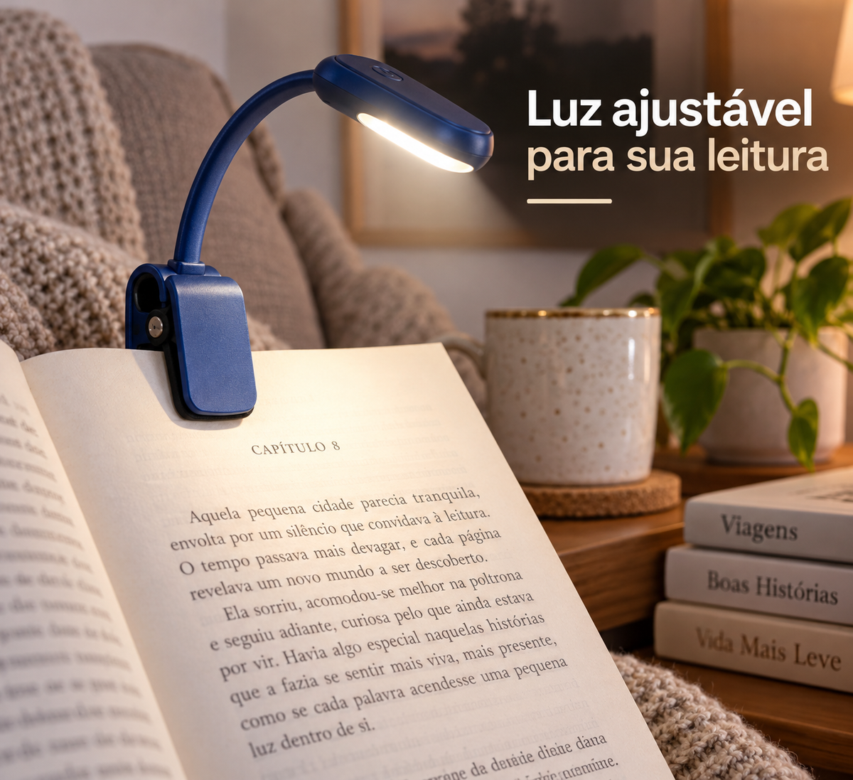 Detalhe da luminária com luz ajustável para leitura