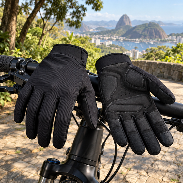 Luvas pretas de ciclismo com palma acolchoada