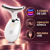 Massageador com três cores LED, vibração sônica e recarga USB
