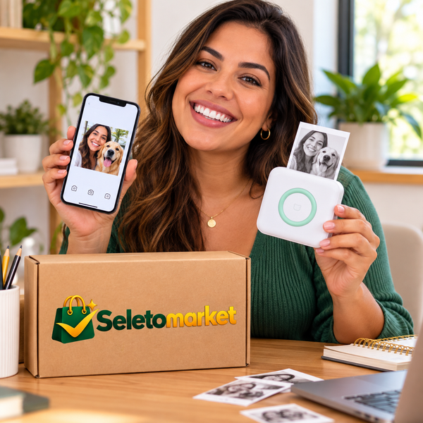 Cliente usando mini impressora e caixa SeletoMarket