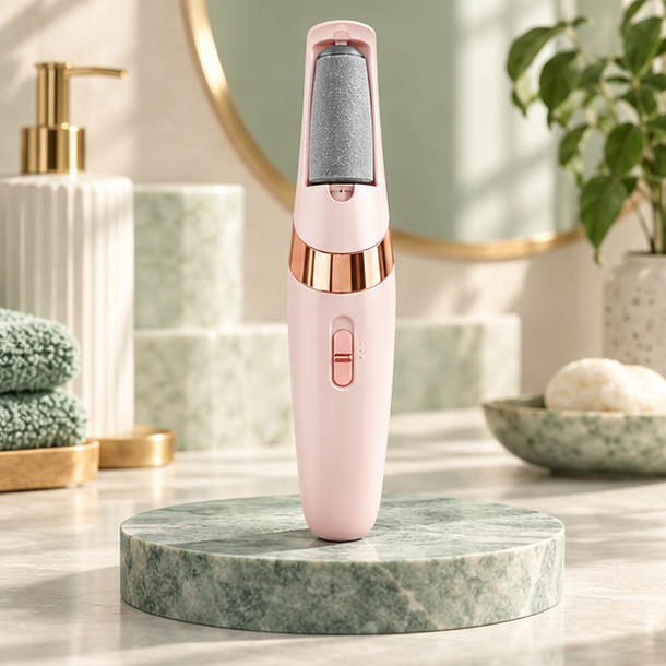 Lixa elétrica rosa para os pés em um ambiente de spa