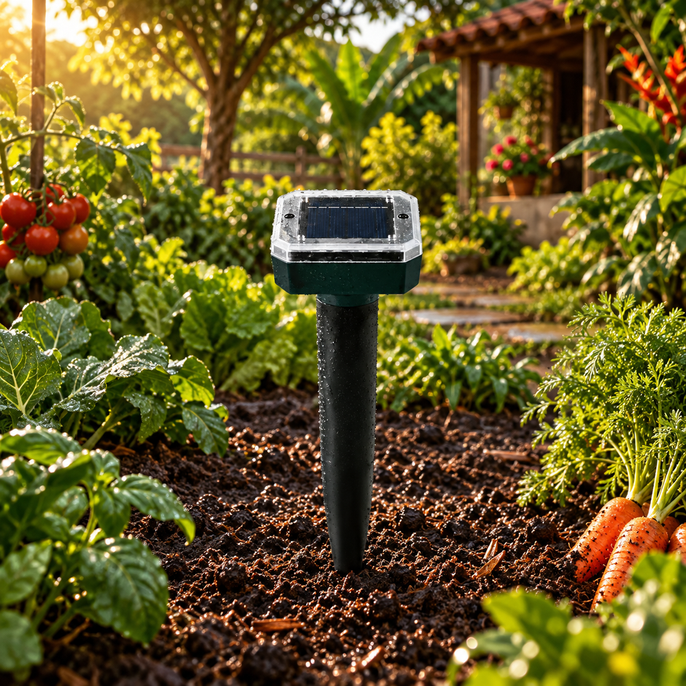 Repelente solar para jardim em canteiro tropical