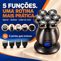 Kit barbeador 5 em 1: sete cabeças rotativas e quatro pentes guia