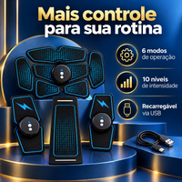 Kit EMS com seis modos de operação, dez níveis e recarga USB