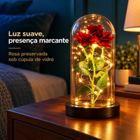 Luminária com rosa preservada e luz LED suave para decorar