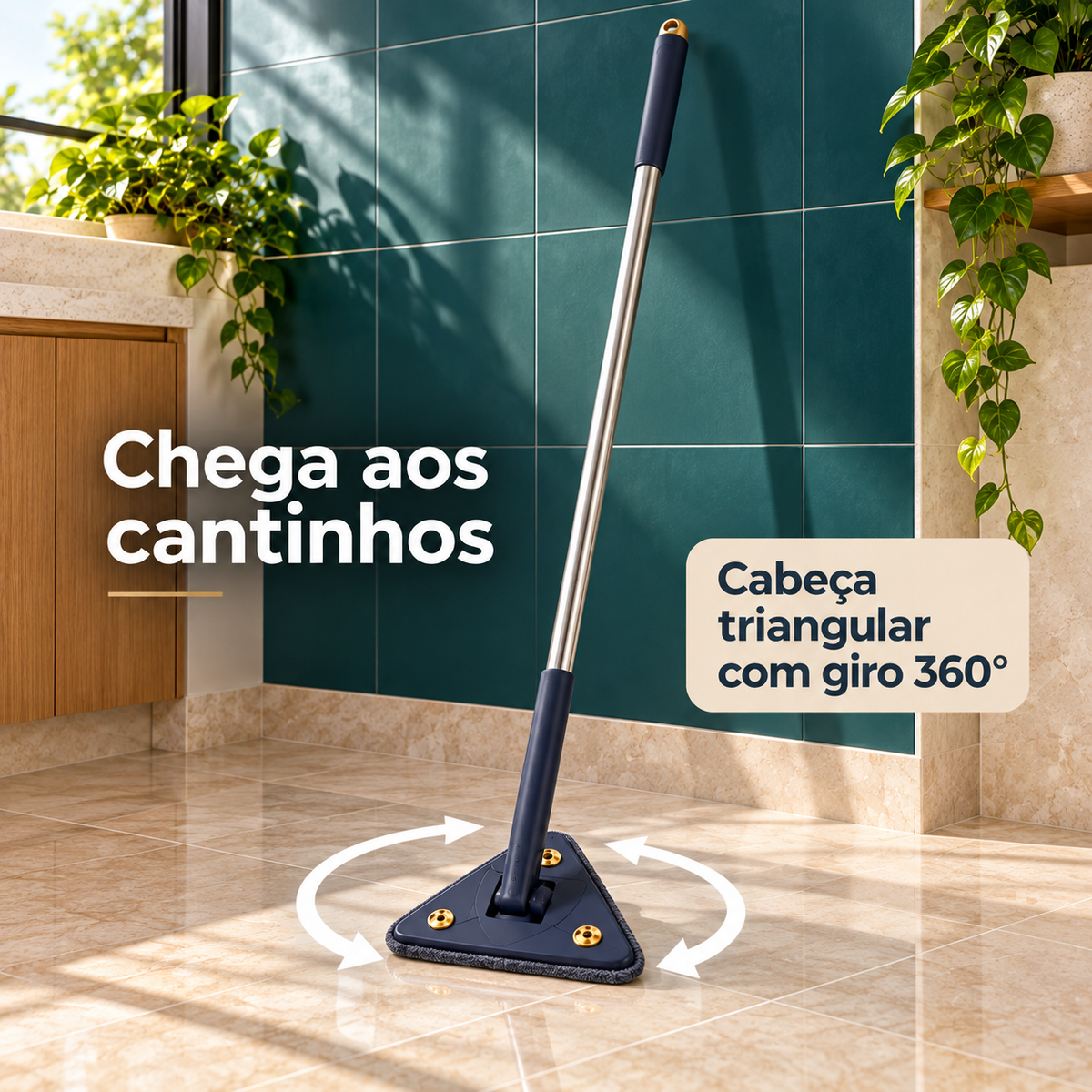 Cabeça triangular com giro de 360 graus para alcançar cantos
