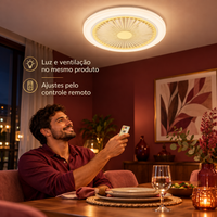 Ventilador com iluminação em uma sala de jantar