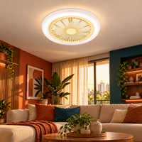 Ventilador circular com luz LED integrado ao teto em uma sala decorada