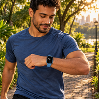 Homem usando smartwatch azul em um parque